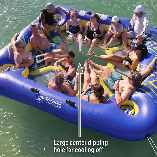Seachoice 12-Person Party Raft – Inflates to 12 X 12 Feet – Seats 12 Adults – Includes Drink Holders & Large Center Hole for Cooling Off - Fishingkayak