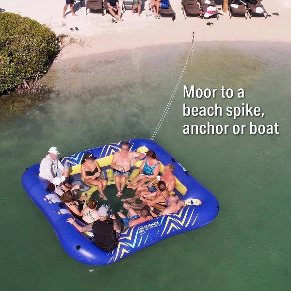Seachoice 12-Person Party Raft – Inflates to 12 X 12 Feet – Seats 12 Adults – Includes Drink Holders & Large Center Hole for Cooling Off - Fishingkayak